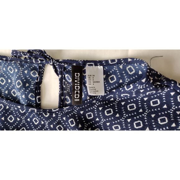 H&M Divided Blue White Geometric Pattern Summer Dress Womens Size Small 4 - Picture 2 of 8